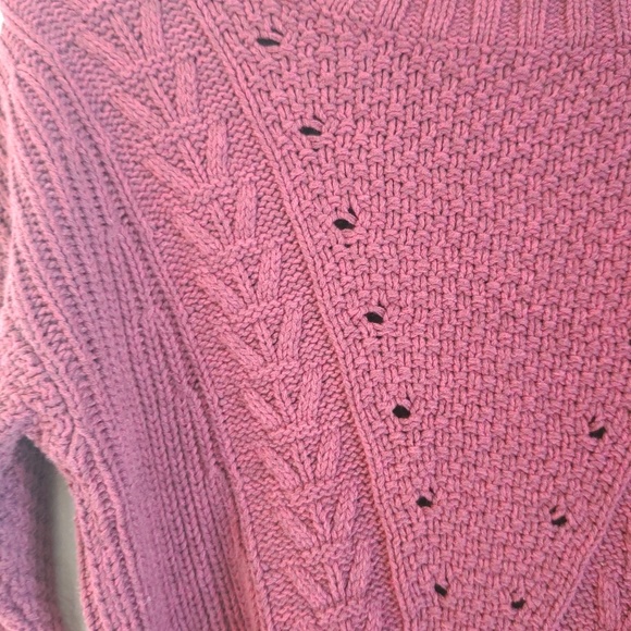 Crop Cable Knit Sweater Burgundy Pink Cotton Blend SO Heritage - Picture 2 of 8